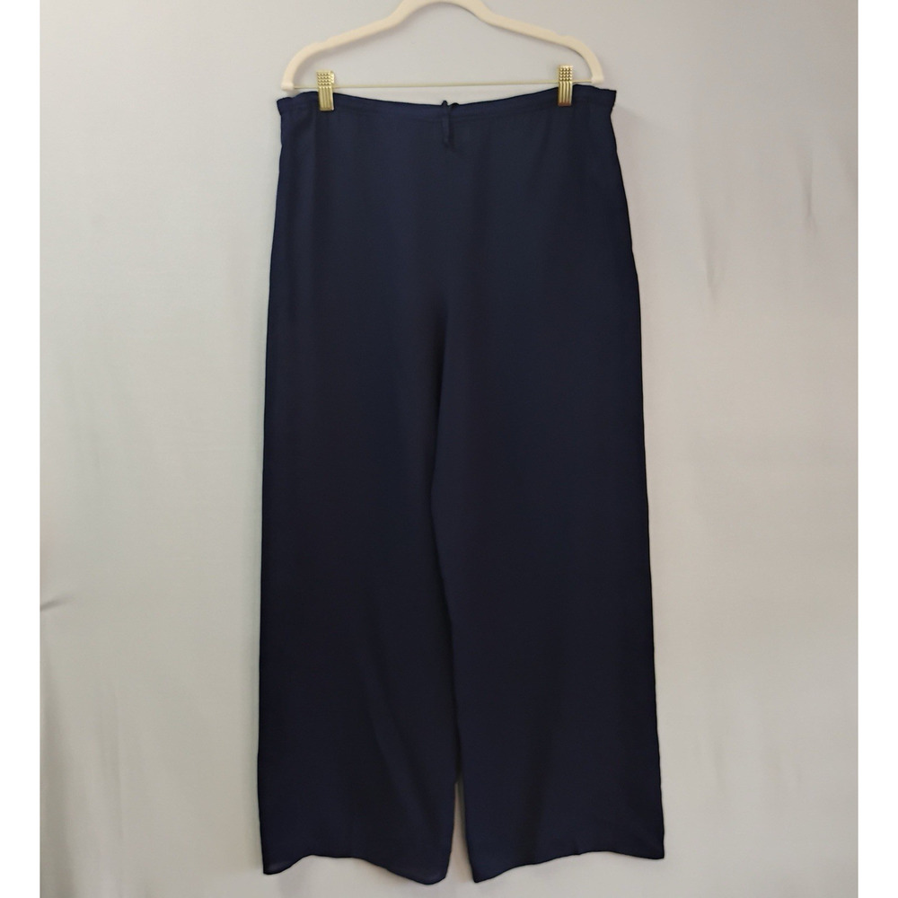 MM by Krizia Silk Wide Leg Pants Women’s Sz 8 Navy Semi Sheer Drawstring Pockets